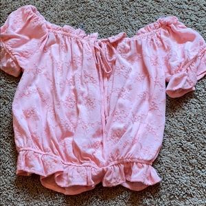 pink off the shoulder crop top
